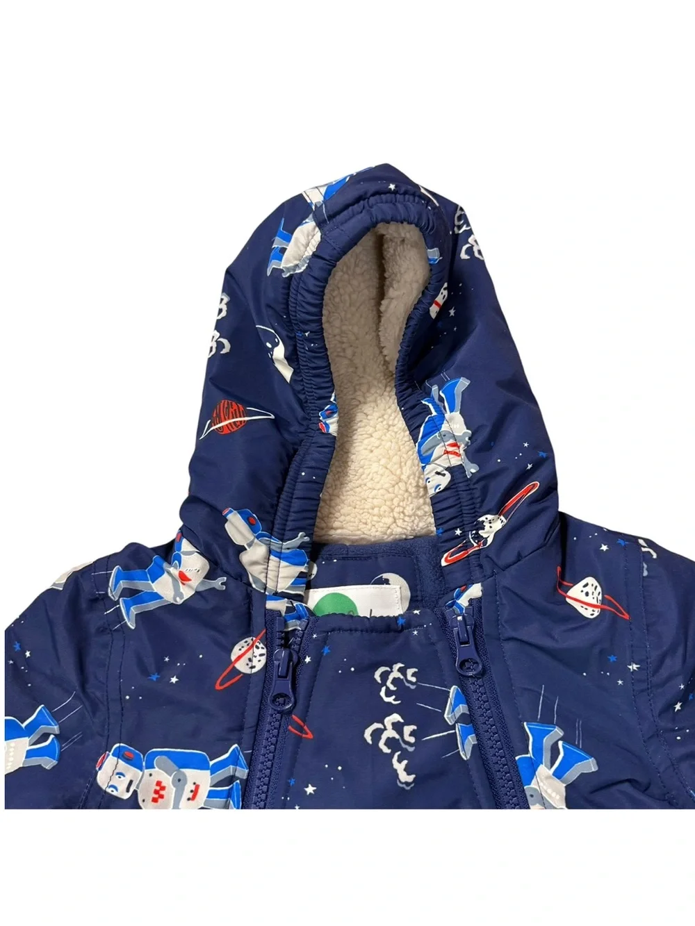 Baby Boden Space Robot Snowsuit Blue Size 6-12 Months Fleece Lined